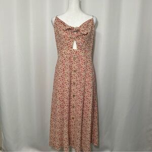 NWT City Studio Junior Womens XL Pink Green Floral Tie Front Lined Midi Dress